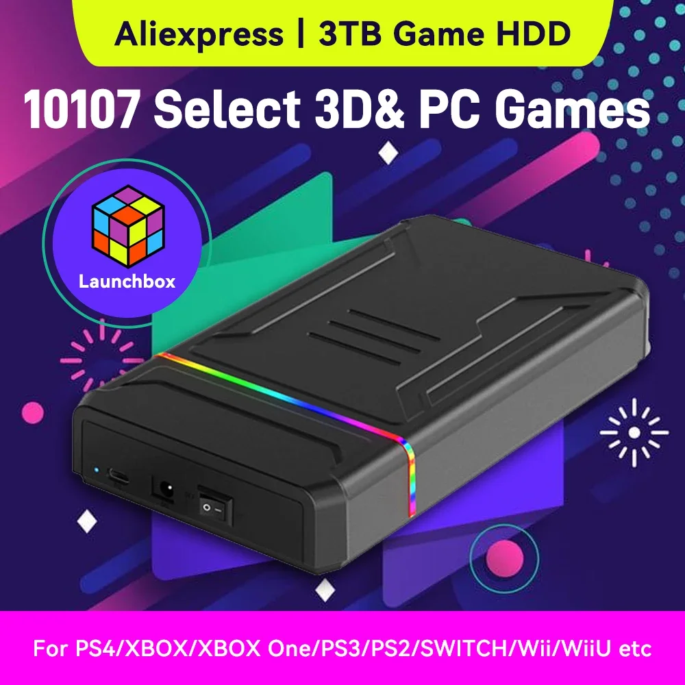 Gaming Console Video Game - 3TB Launchbox Portable Gaming HDD with