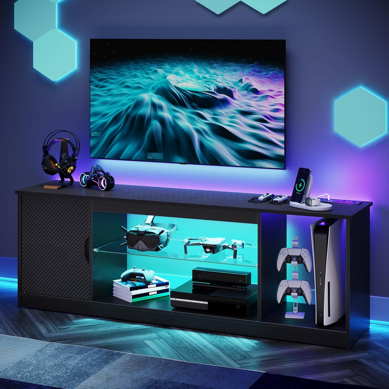TV Stand with Power Outlets Ga - Gaming Console Tv Stand 评论和价格