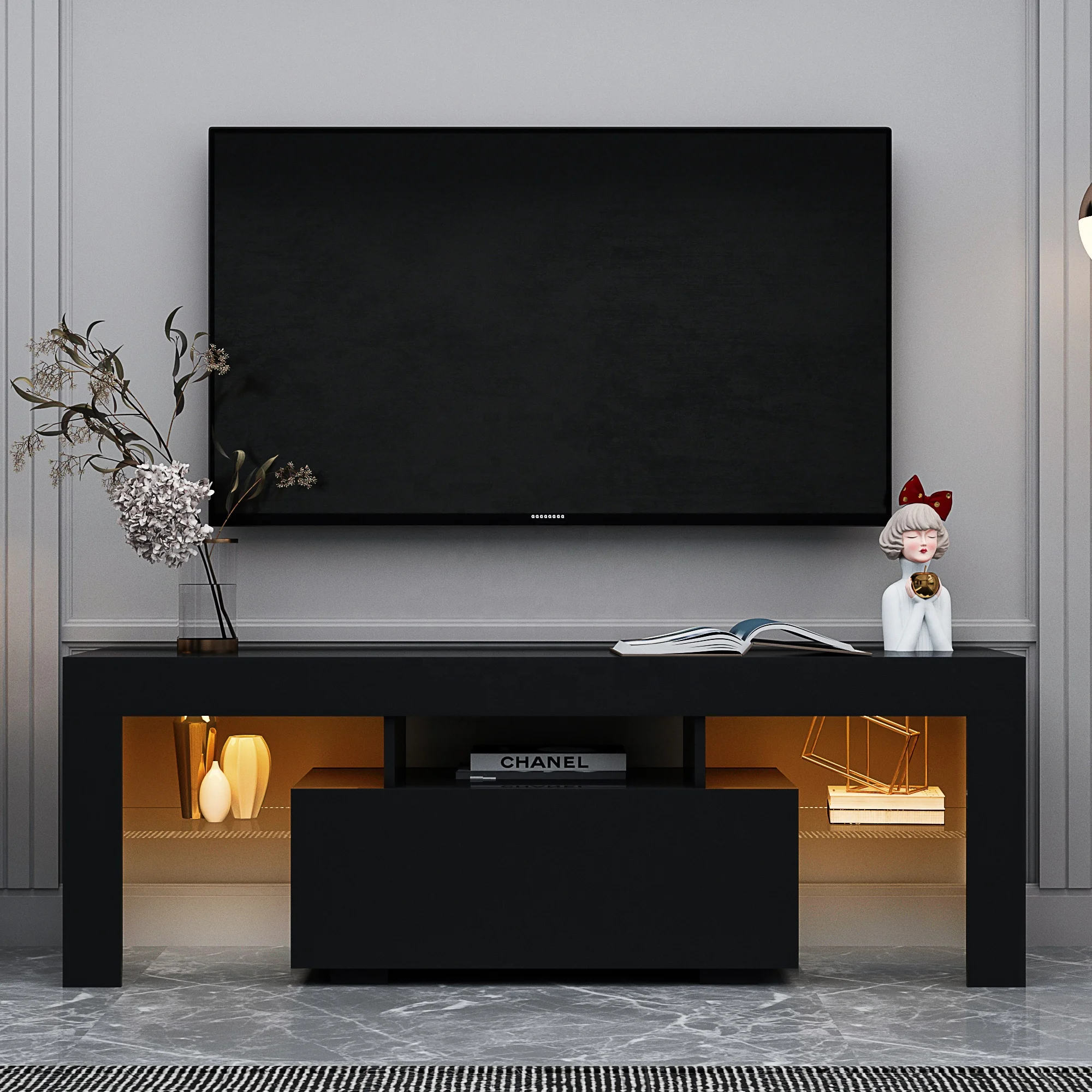 #Black TV Stand with LED RGB L - Gaming Console Tv Stand 评论和价格