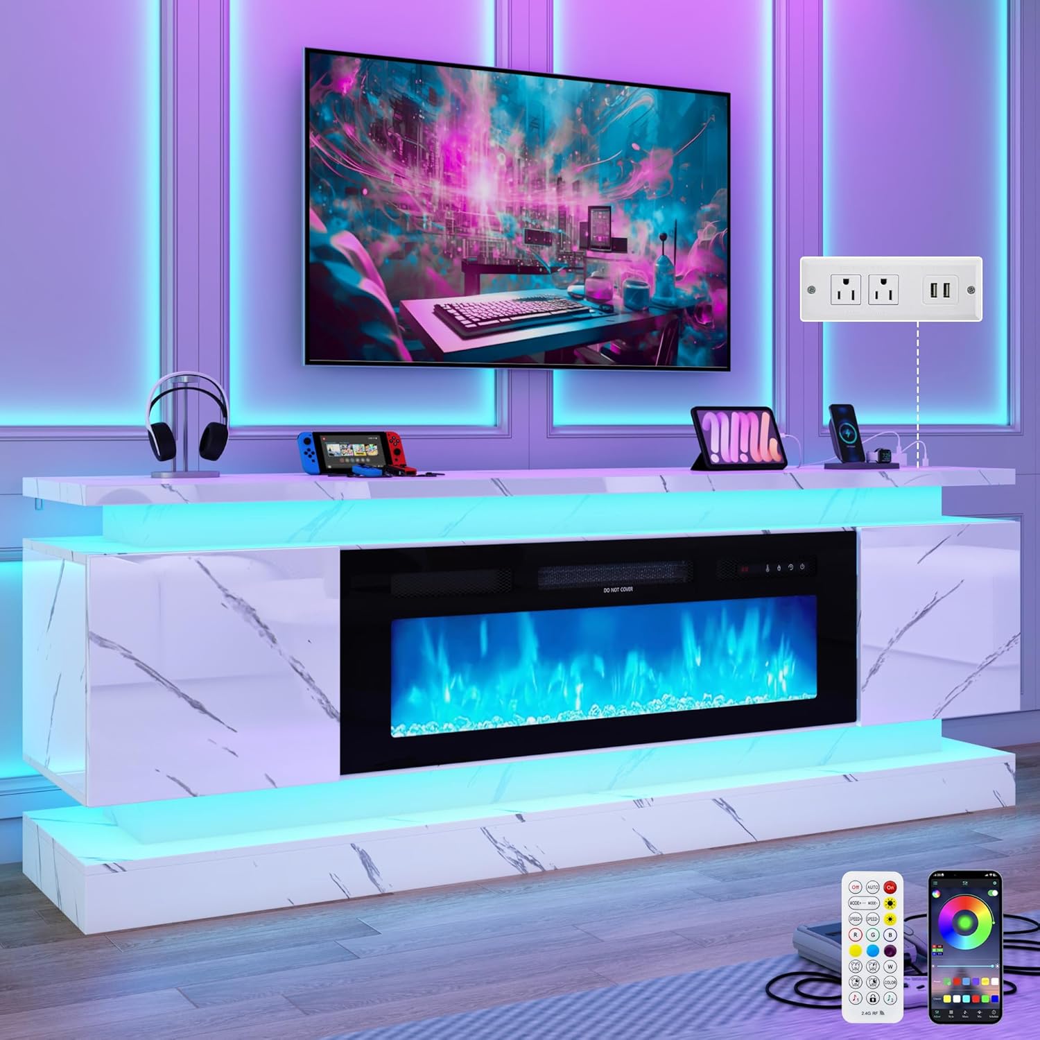 71IN LED TV Stands w/40 inch F - Gaming Console Tv Stand 评论和价格